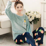 deanwangkt Winter Warm Flannel Women Pyjamas Sets Thick Coral Velvet Long Sleeve Cartoon Sleepwear Thin Flannel Pajamas Set Sleep Wear