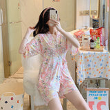 deanwangkt Summer Short pink Pajamas For Women Cute Girl Sleepwear Kimono Pajama Sets Pyjamas Casual Sleepwear Homewear Lounge Fashion