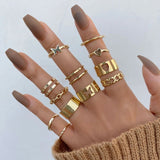 Bohemian Geometric Rings Set For Women Vintage Star Moon Flower Knuckle Finger Ring Women Girl Fashion Jewelry Gift