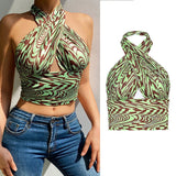 deanwangkt 90s Women Sleeveless Cami Top Y2K Aesthetic Green Backless Bandaged Crop Top E-girl Vintage Summer Tank Top Clothe Sexy Camisole