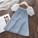 deanwangkt Baby Girl Clothes Menoea  Princess Denim Dresses for Baby Girl Clothing New Summer Toddler Pearl Lace Patchwork Princess Dress for Kids 2-7Y