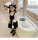 deanwangkt Girls spring fashion white blouse and black overalls dress Kids all-match Outfits 2pcs sets