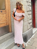 deanwangkt Polka Dot Ruffles Bandage Maxi Dress Women Off Shoulder Slim Elegant Party Dress Summer Beach Holiday Sundresses