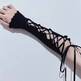 deanwangkt Sexy White Hollow Satin Bow Lace Gloves Lolita Bride Thin Sun Protection Arm Sleeves Women Summer Fingerless Sunscreen Mittens