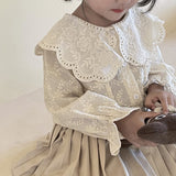 deanwangkt Spring Autumn baby girls lace Hollow out shirts 2-7 Years Girl cotton embroidery Lapel long sleeve blouses Tops