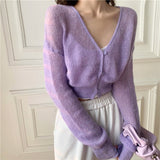 Back To School outfits Y2KV-Neck Soft Sweater Cardigan Jacket Thin Female Deanwangkt New Spring And Autumn Cashmere Mohair Short Slim Long Sleeve Jacket