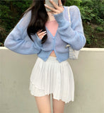 Back To School outfits Y2KV-Neck Soft Sweater Cardigan Jacket Thin Female Deanwangkt New Spring And Autumn Cashmere Mohair Short Slim Long Sleeve Jacket