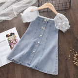 deanwangkt Baby Girl Clothes Menoea  Princess Denim Dresses for Baby Girl Clothing New Summer Toddler Pearl Lace Patchwork Princess Dress for Kids 2-7Y