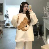 deanwangkt Winter Warm Flannel Women Pyjamas Sets Thick Coral Velvet Long Sleeve Cartoon Sleepwear Thin Flannel Pajamas Set Sleep Wear