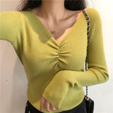 deanwangkt  Sexy V Neck Women Sweater Autumn Knitted Pullover Jumper Chic Soft Korean Slim Long Sleeve Female Basic Top New