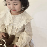 deanwangkt Spring Autumn baby girls lace Hollow out shirts 2-7 Years Girl cotton embroidery Lapel long sleeve blouses Tops