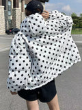 Black Friday Sales New Winter Women Vintage Polka Dot Thick Warm 90% White Duck Down Jacket Hooded Loose Female Down Coat Snow Outwear