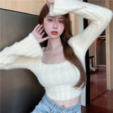 deanwangkt Autumn Winter Knitting Crop Tops Women Skinny Sweaters Bottom Shirts Fashion Female Long Sleeve Pullover Casual Knitted Sweater