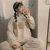 deanwangkt Winter Warm Flannel Women Pyjamas Sets Thick Coral Velvet Long Sleeve Cartoon Sleepwear Thin Flannel Pajamas Set Sleep Wear