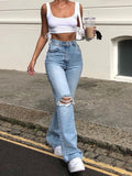 deanwangkt Blue Skinny Jeans Ripped Women Denim Trousers Streetwear Distressed Capris Bell Bottom Jeans High Waist Woman Y2k Flare Pants