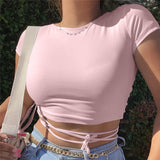 deanwangkt Women Sexy Harajuku Open Back Crop Tops Summer Ladies Bandage Lace-up Backless White Tank Tops High Street Slim Halter Tops