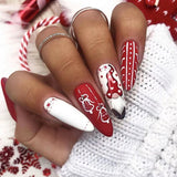 solvbao 24Pcs Long Ballet Christmas False Nails Wearable Xmas Style Fake Nails Elk Santa Claus Design Full Cover Press on Nail Tips