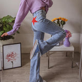 deanwangkt Y2k Denim Pants For Women Vintage Star Pattern Blue Flare Jeans Female New Harajuku High Waist Full Length Trousers Capris