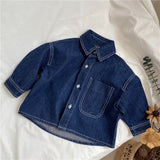 deanwangkt Kids unisex loose all-match denim Coat Children Turn-down collar casual Shirt Jacket