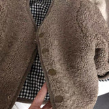 deanwangkt Autumn and Winter New Warm Jacket Children Two Sides Wear Plaid Plush Jacket Kids Jackets