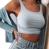 deanwangkt Ruched Sleeveless Tank Tops Tees Women Solid Casual Fashion Crop Top Ladies High Street Tie Up Croptop Summer Fitness