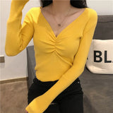 deanwangkt  Sexy V Neck Women Sweater Autumn Knitted Pullover Jumper Chic Soft Korean Slim Long Sleeve Female Basic Top New