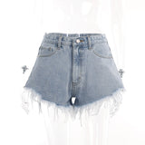 deanwangkt Summer Blue Demin Shorts Women Fashion High Waist Button Wigh Leg Jeans Shorts Casual Female Loose Fit A-line Short Pant