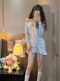 deanwangkt Korean Fashion Dresses Style Party Mini Dresses Women Strapless Sexy Kawaii Dresses Women Long Sleeve Lace Kawaii Lolita Dresses