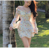 Spring New French Long Sleeve Floral Small Spice Girl Party Dresses For Women Sweet Boho Beach Holiday Dress Robes Vestidos