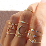 Bohemian Geometric Rings Set For Women Vintage Star Moon Flower Knuckle Finger Ring Women Girl Fashion Jewelry Gift