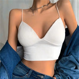 deanwangkt Women Stripe Tube Top Sexy Knitted V-Neck Camisole Bralette Sleeveless Spaghetti Vest Summer Basic Short Tank Tops With Bra Pad