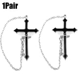 deanwangkt  Women Girls Punk One-piece Earrings Butterfly Cross Pendant Tassel Clip Earrings Ear Studs Alloy Dangle Earring Jewelry Gift