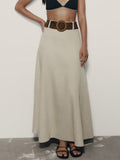 Joskka Solid Long Skirt  New High Waist Elegant Casual Belt Long Skirts Vintage Simple Female New Fall Dress