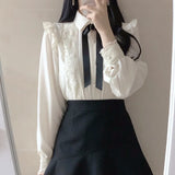 deanwangkt Hot Sales Women Cute Sweet Girls Preppy Style Tops Blouses Formal FLHJLWOC Office Lady Basic White Button Shirts