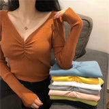 deanwangkt  Sexy V Neck Women Sweater Autumn Knitted Pullover Jumper Chic Soft Korean Slim Long Sleeve Female Basic Top New