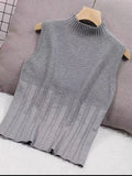 deanwangkt Women Summer Casual Knitted Tank Tops Solid Sleeveless Half High Collar Slim Base Shirt Sexy Top Knitwear Y2k High Street