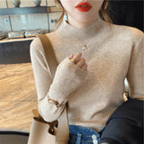 deanwangkt Autumn Winter Women Mock neck Sweaters Pullover Tops Knitwear Fashion Female Long Sleeve Skinny Elastic Casual Knitted Shirts