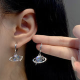 Korean Exquisite Planet Moon Butterfly Tassel Earrings for Women Sparkling Crystal Asymmetrical Drop Earrings Girl Party Jewelry