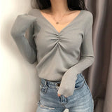 deanwangkt  Sexy V Neck Women Sweater Autumn Knitted Pullover Jumper Chic Soft Korean Slim Long Sleeve Female Basic Top New