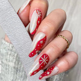 solvbao 24Pcs Long Ballet Christmas False Nails Wearable Xmas Style Fake Nails Elk Santa Claus Design Full Cover Press on Nail Tips