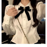 deanwangkt White Shirts Woman Kawaii Lace Lolita Blouses Sweet Tunics Fairycore Peter Pan Coller Crop Long Sleeve Tops Preppy Korean