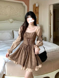 deanwangkt Summer Kawaii Party Lolita Dress Women Causal Long Sleeve Y2k Mini Dress Female Plaid Slim One Piece Dress Korean Chic