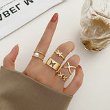 Bohemian Geometric Rings Set For Women Vintage Star Moon Flower Knuckle Finger Ring Women Girl Fashion Jewelry Gift