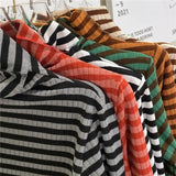 deanwangkt New Black Striped Sweater Women Knitted Pullover Autumn Long Sleeve Turtleneck Knitwear Korean Bottoming Shirt Stretch Jumpers