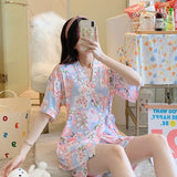 deanwangkt Summer Short pink Pajamas For Women Cute Girl Sleepwear Kimono Pajama Sets Pyjamas Casual Sleepwear Homewear Lounge Fashion