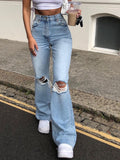 deanwangkt Blue Skinny Jeans Ripped Women Denim Trousers Streetwear Distressed Capris Bell Bottom Jeans High Waist Woman Y2k Flare Pants