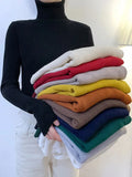 deanwangkt New Women Pullover Turtleneck Sweater Autumn Long Sleeve Slim Elastic Korean Simple Basic Cheap Jumper Solid Color Top