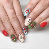 solvbao 24Pcs Long Ballet Christmas False Nails Wearable Xmas Style Fake Nails Elk Santa Claus Design Full Cover Press on Nail Tips