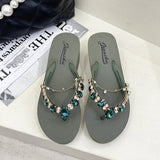 deanwangkt New Ins Rhinestone Chain Thick-soled Flip-flops Women Wear Beach Holiday Sandals and Slippers with Wedges Outside Summer.