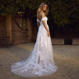 Lace Beach Wedding Dresses  Off the Shoulder Appliques A Line Boho Bride Dress Princess Wedding Gown Robe De Mariee